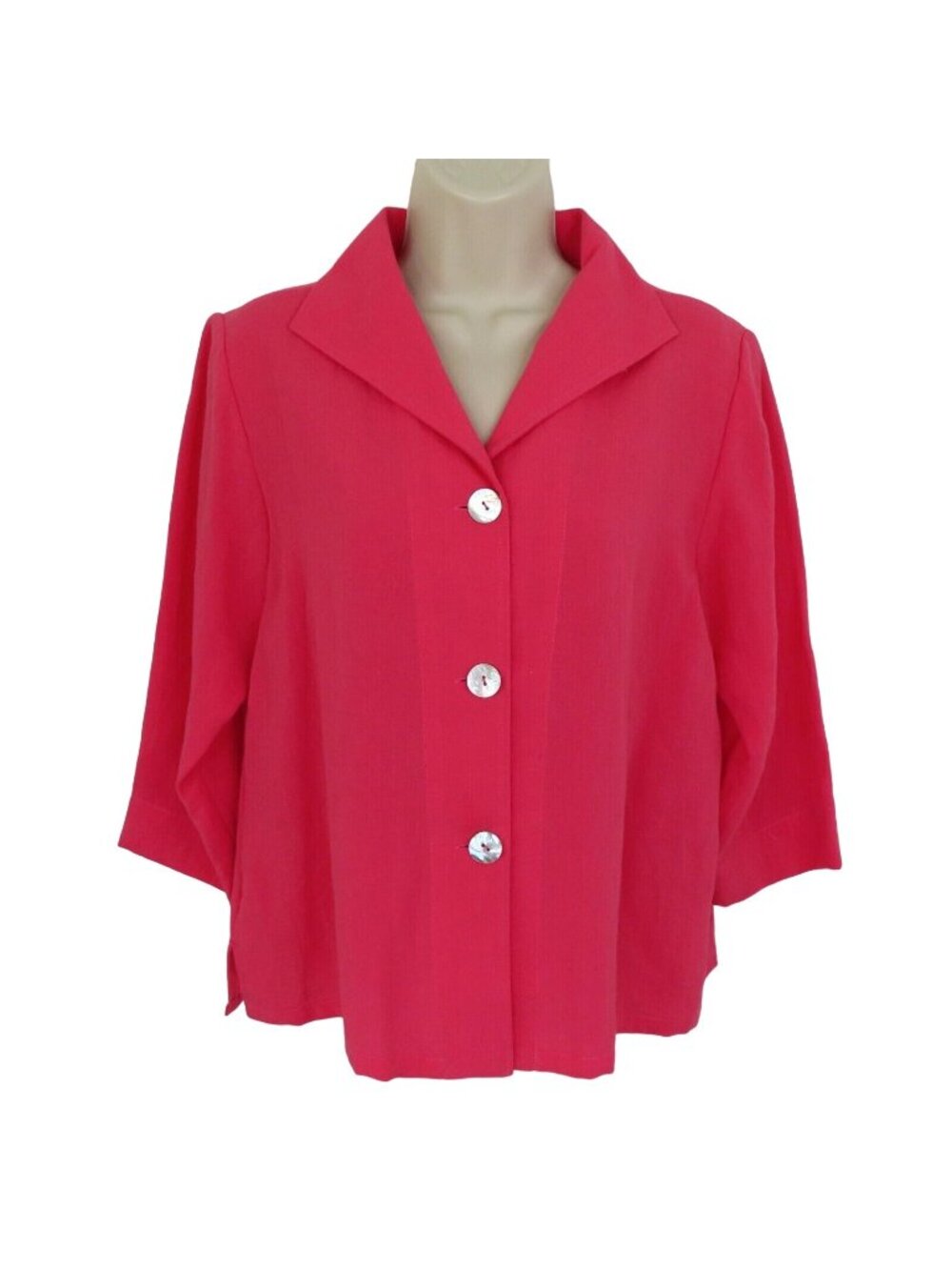 Fridaze Womens Small Linen Pink Mother of Pearl Button Collared Blouse Shirt Top